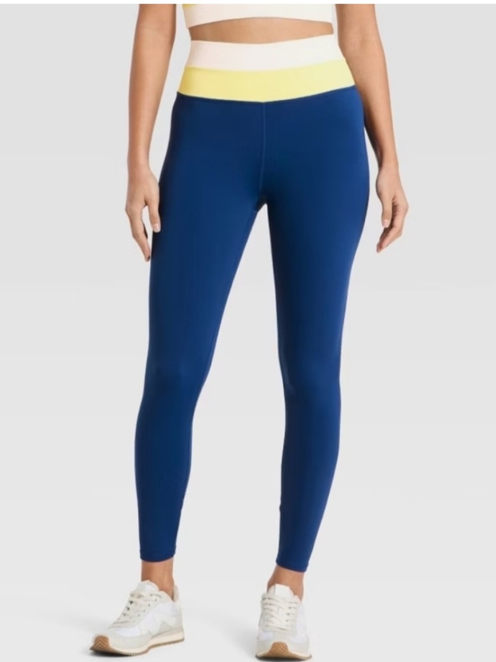 JoyLab Blue High-Rise Leggings with Yellow And White Waistband, Size XXS, NWT